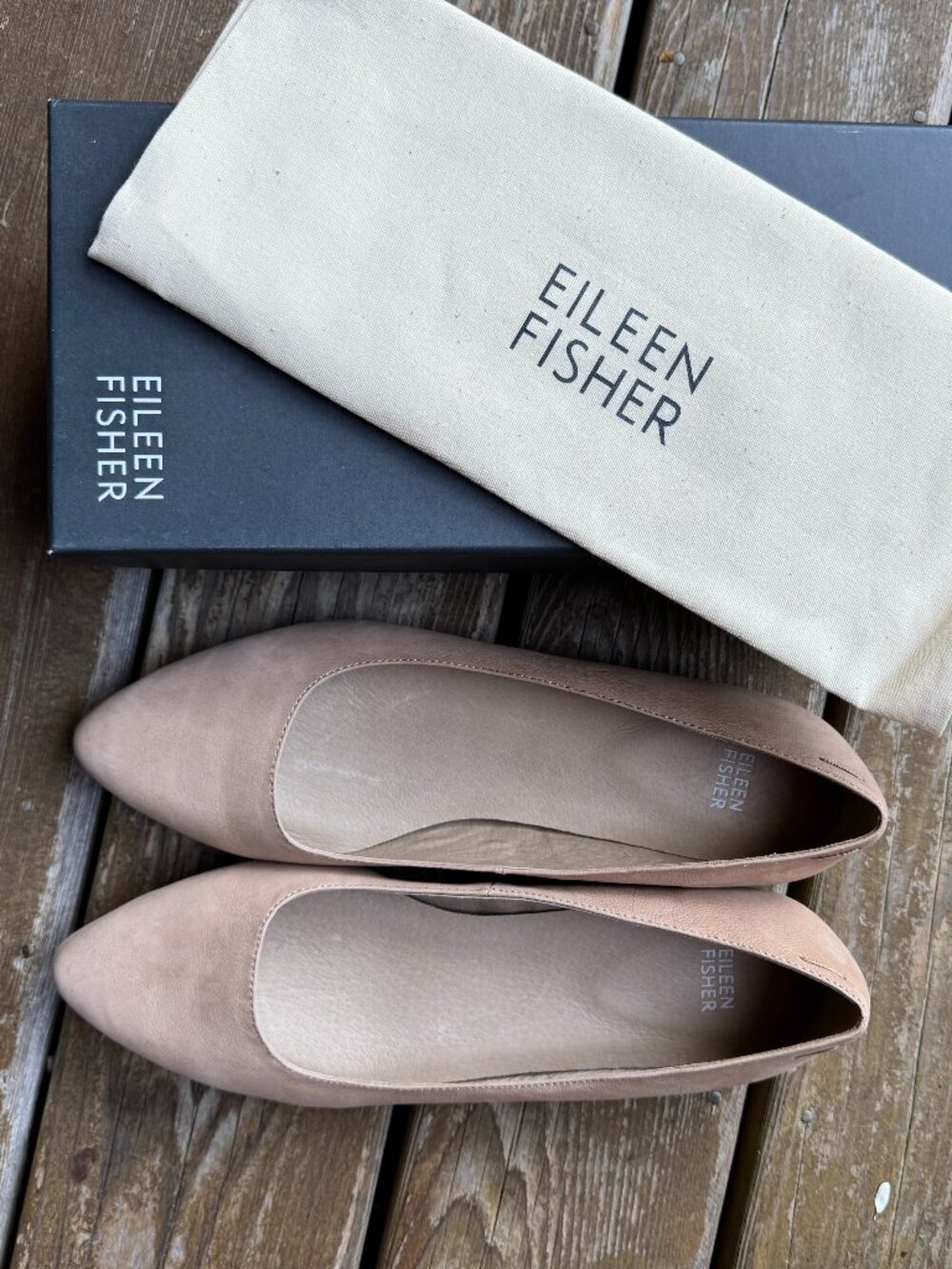 NIB Eileen Fisher Jil Latte Tan Tumbled Nubuck Ballet Flats in Women's 11